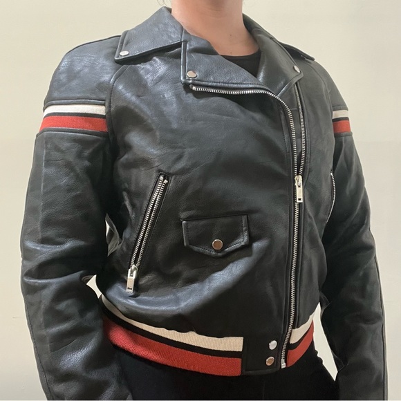 Zara Faux Leather Moto Bomber Jacket with Back Detail - Picture 9 of 9
